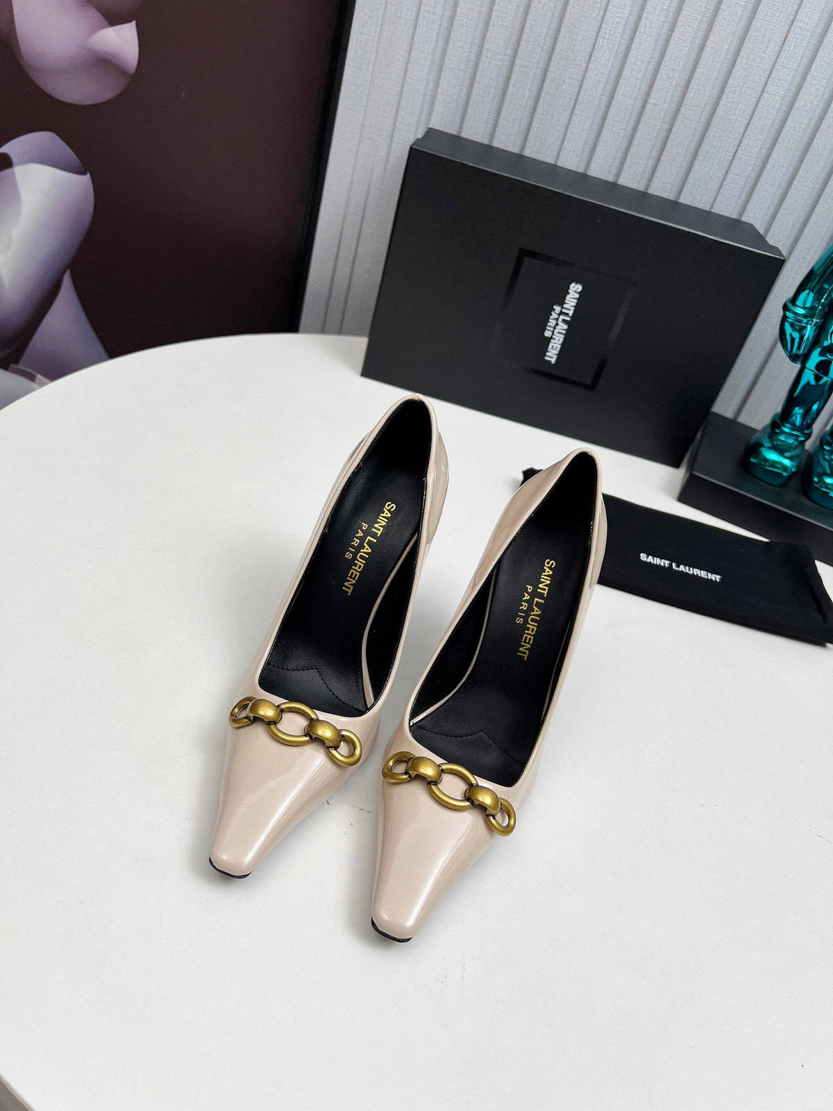 YSL Hermione Pump 11cm Beige Patent Leather 680400