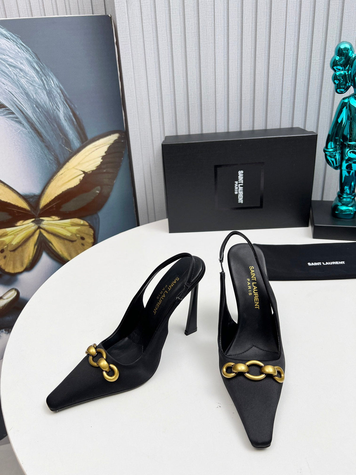 YSL Hermione Slingback 11cm Black Silk 680404