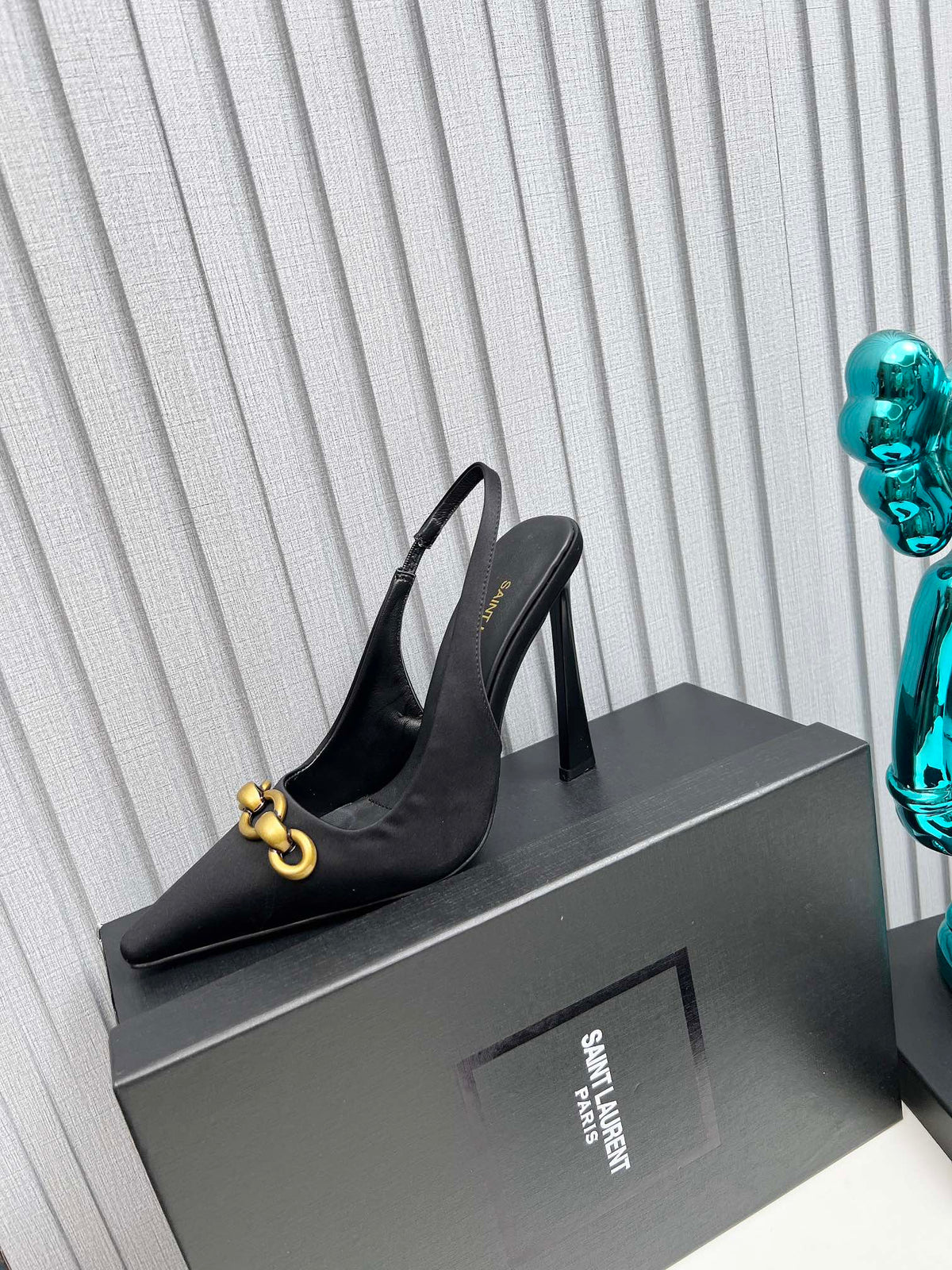 YSL Hermione Slingback 11cm Black Silk 680404