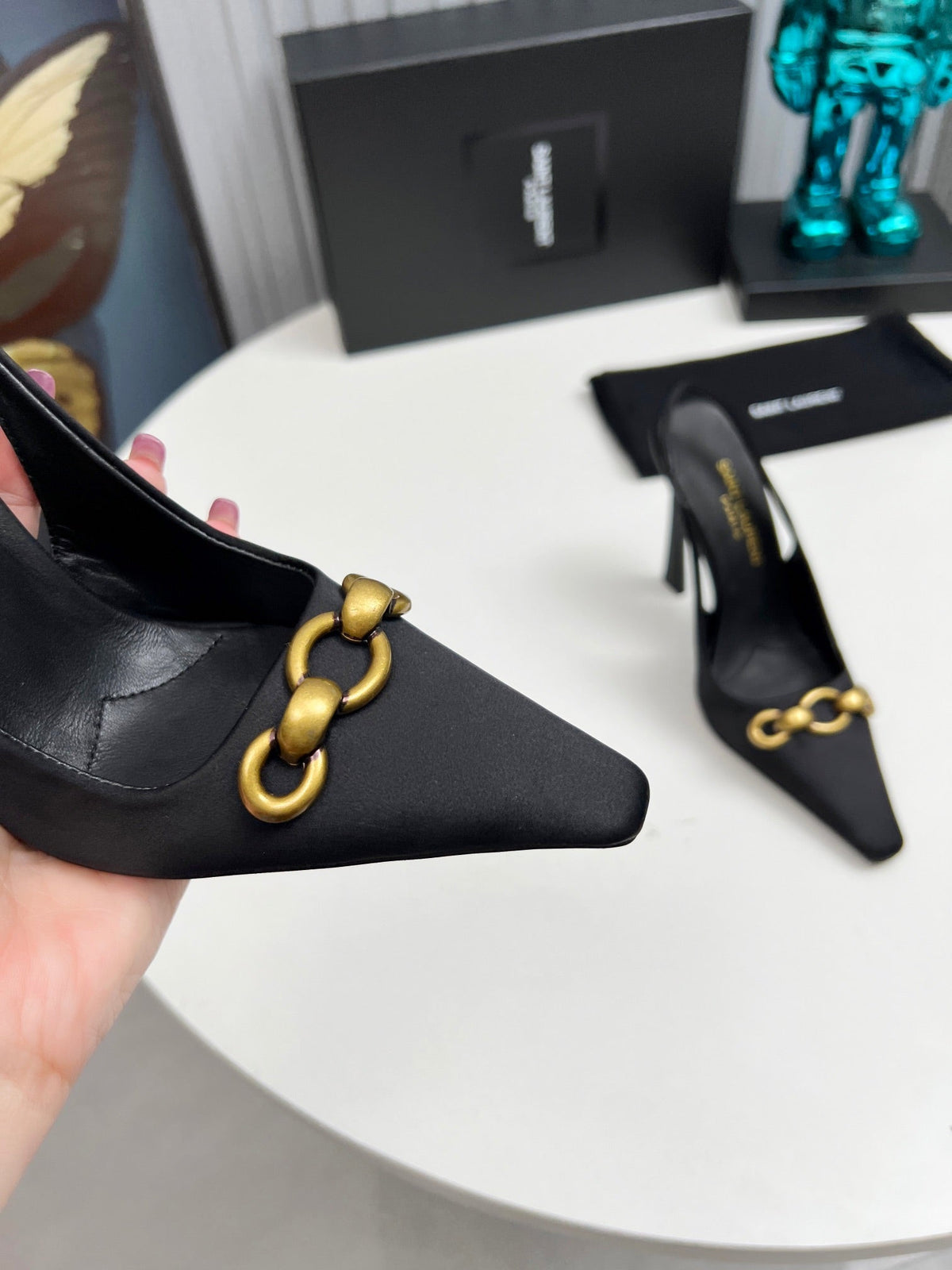 YSL Hermione Slingback 11cm Black Silk 680404