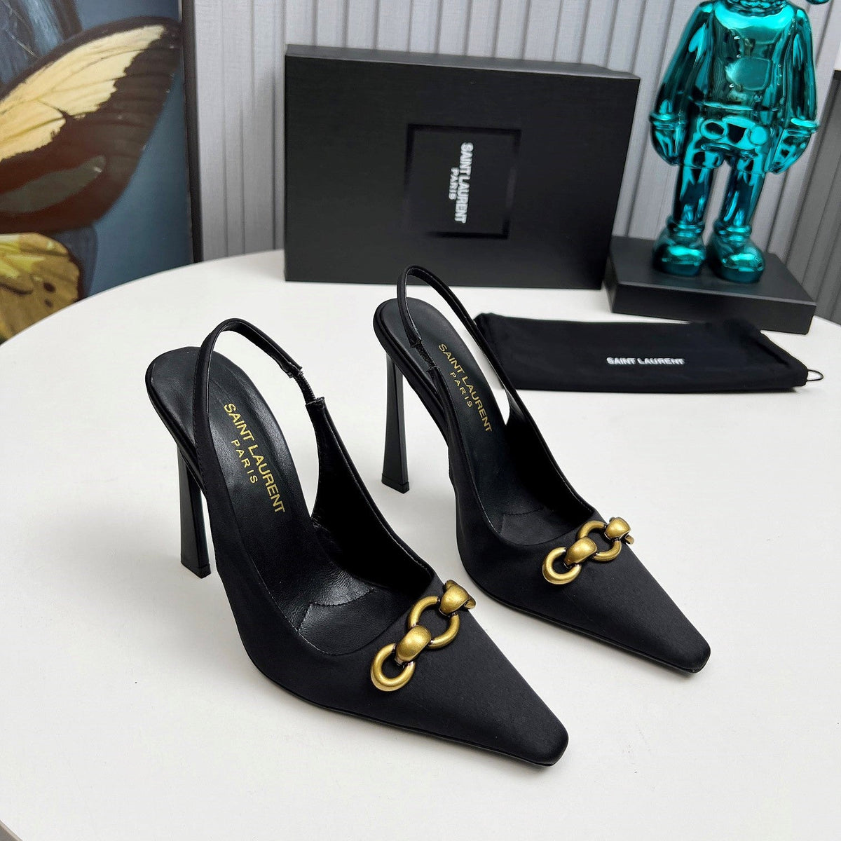 YSL Hermione Slingback 11cm Black Silk 680404