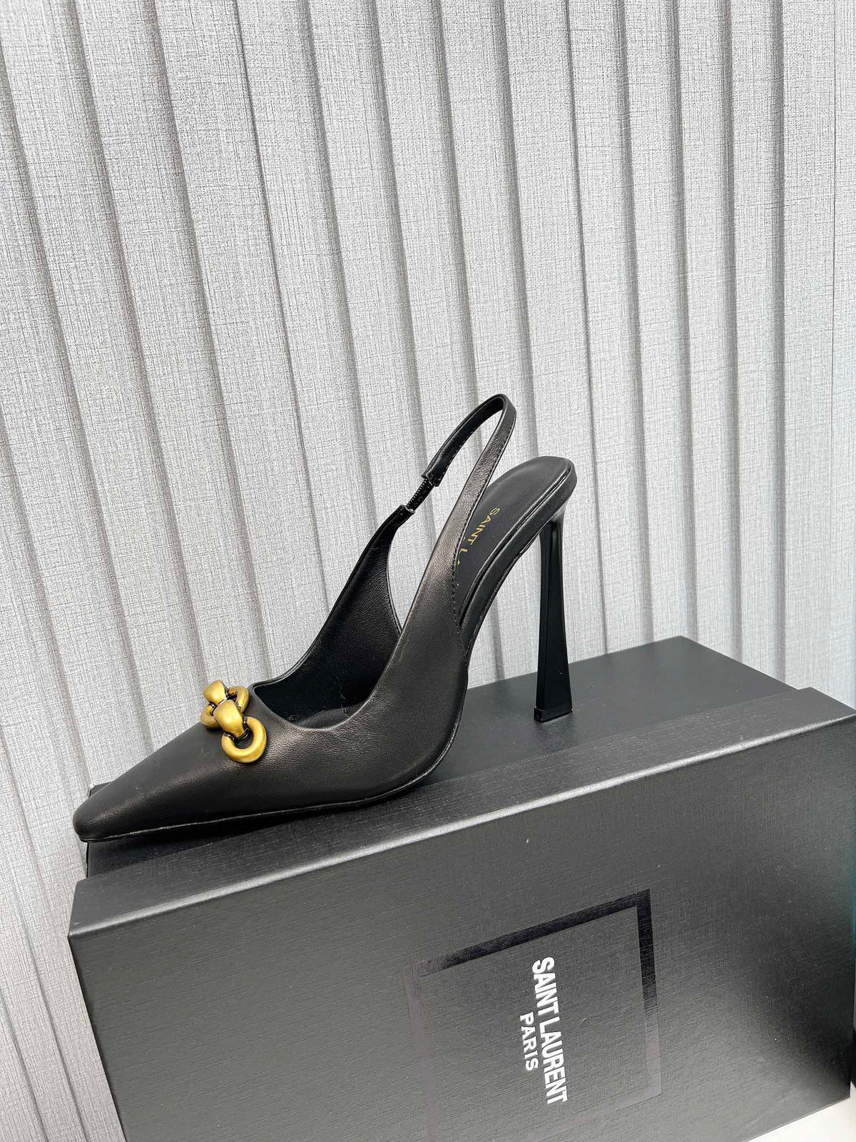 YSL Hermione Slingback 11cm Black Sheepskin 680405