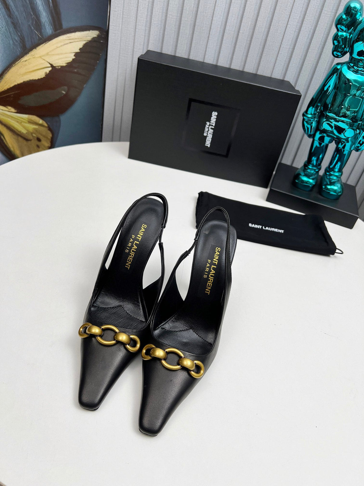 YSL Hermione Slingback 11cm Black Sheepskin 680405