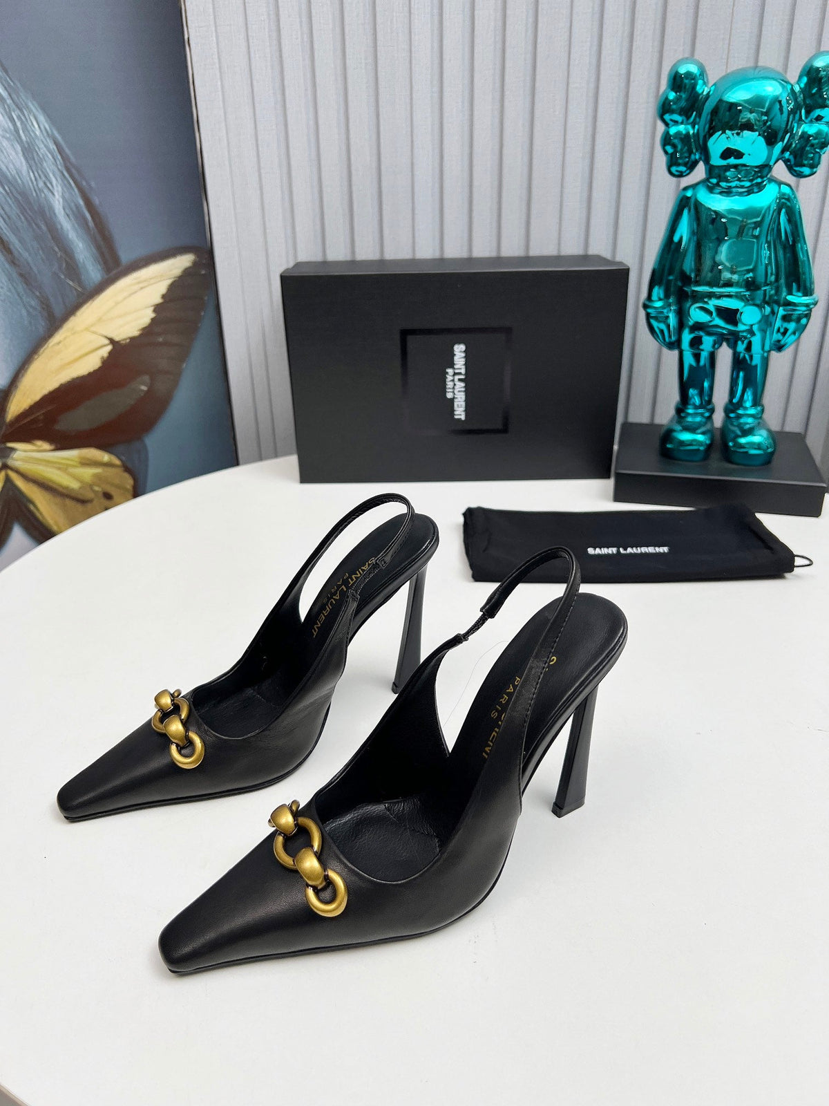 YSL Hermione Slingback 11cm Black Sheepskin 680405