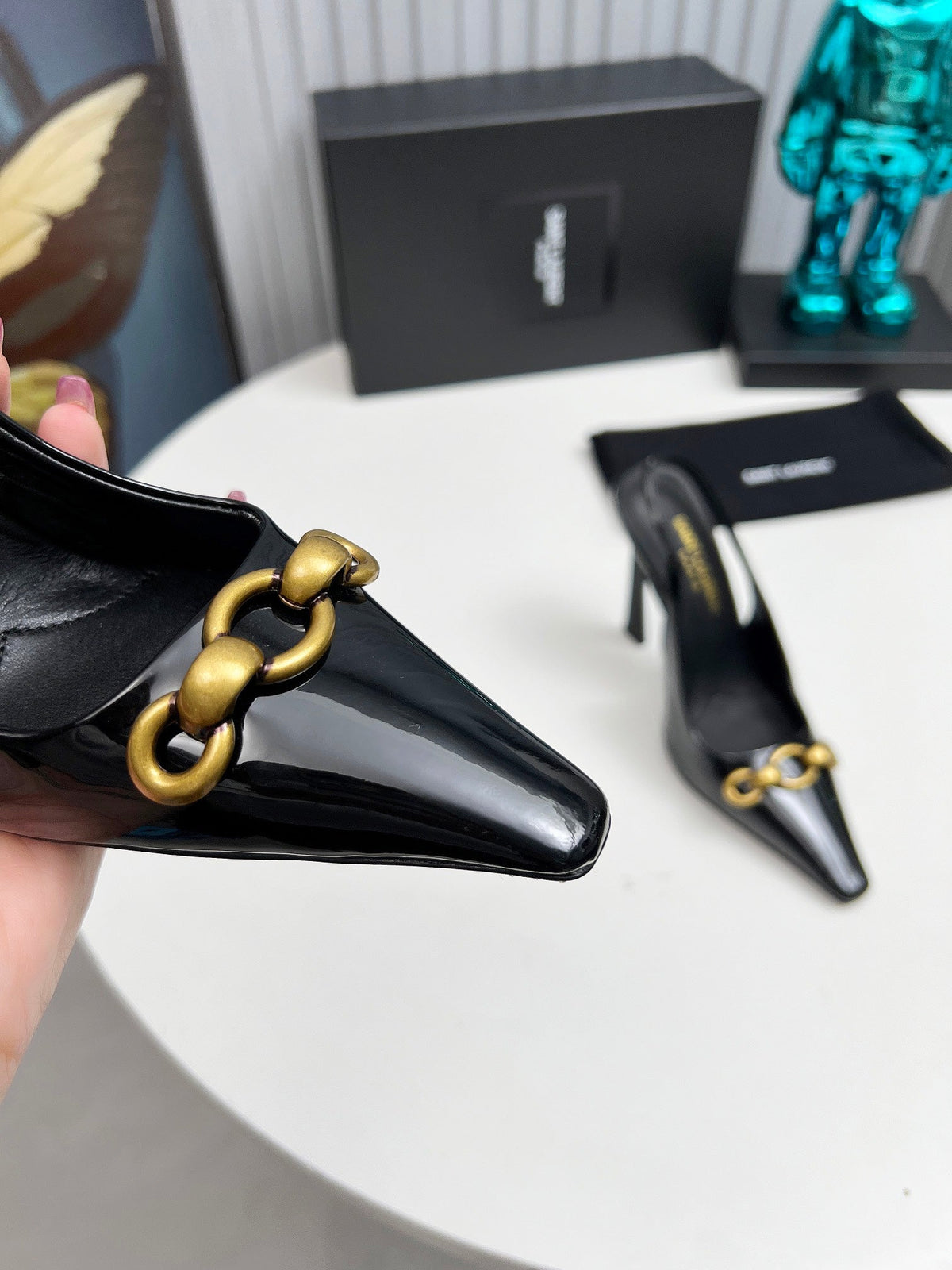 YSL Hermione Slingback 11cm Black Patent Leather 680406