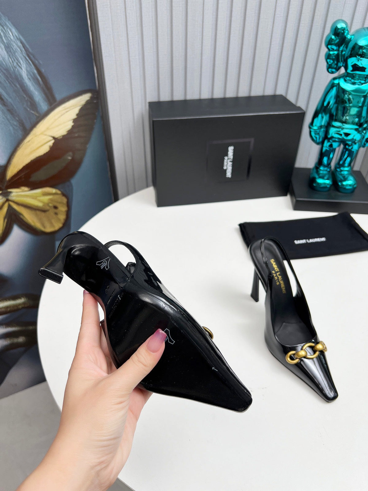 YSL Hermione Slingback 11cm Black Patent Leather 680406