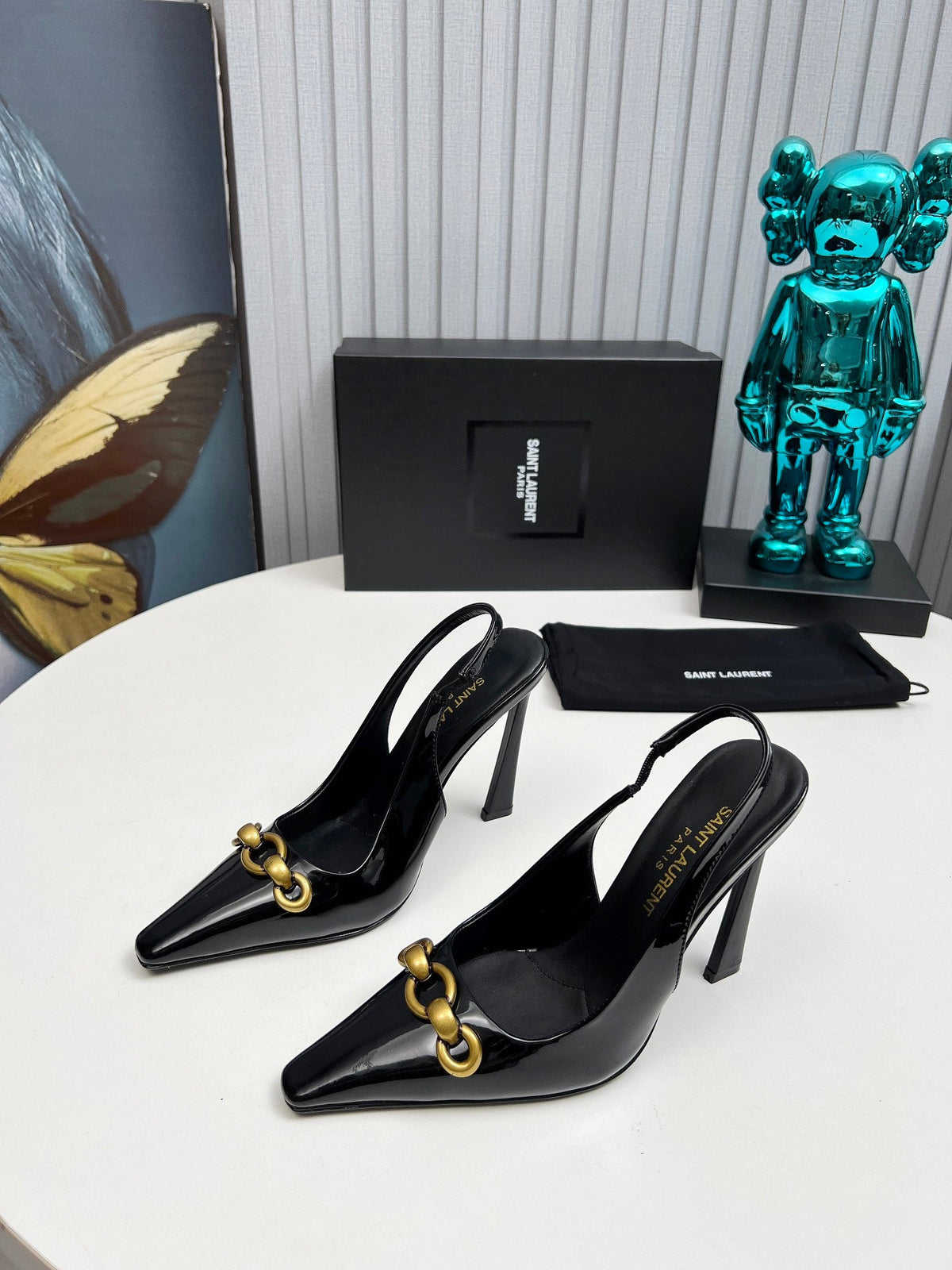 YSL Hermione Slingback 11cm Black Patent Leather 680406