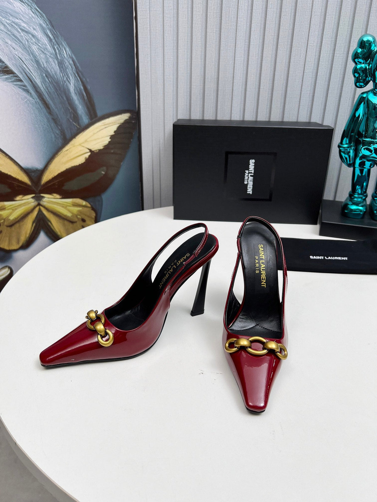 YSL Hermione Slingback 11cm Red Patent Leather 680408