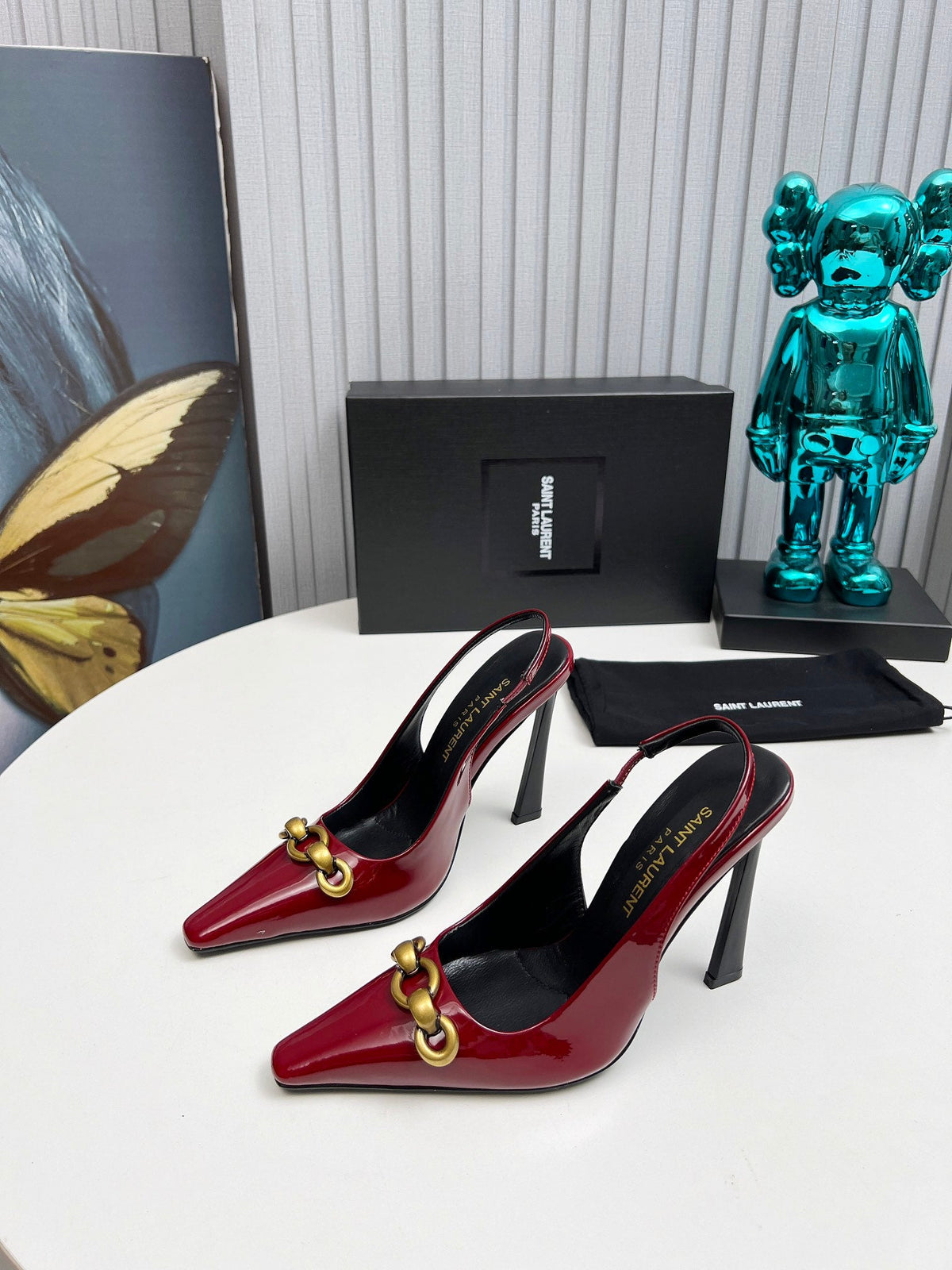 YSL Hermione Slingback 11cm Red Patent Leather 680408