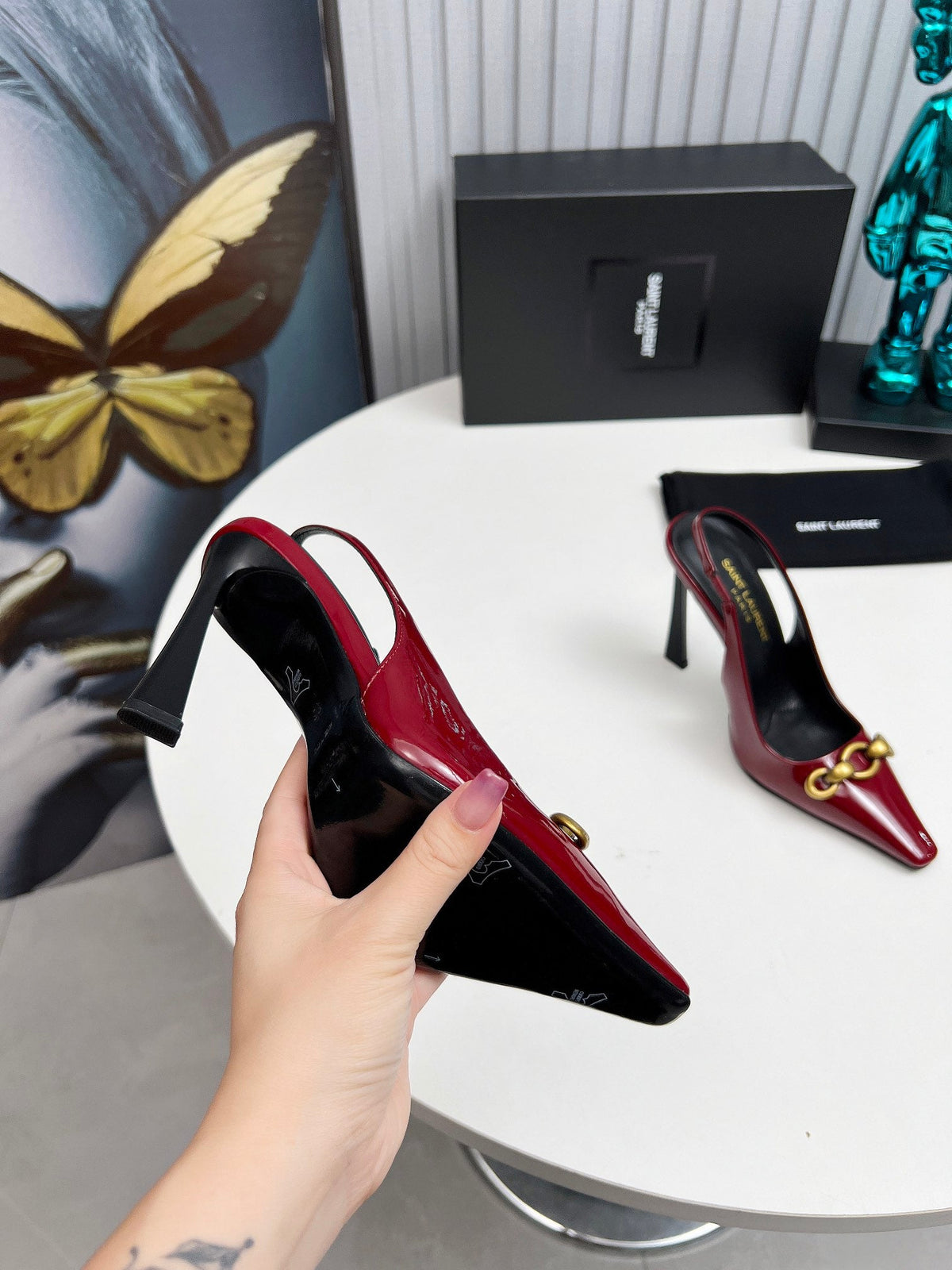 YSL Hermione Slingback 11cm Red Patent Leather 680408
