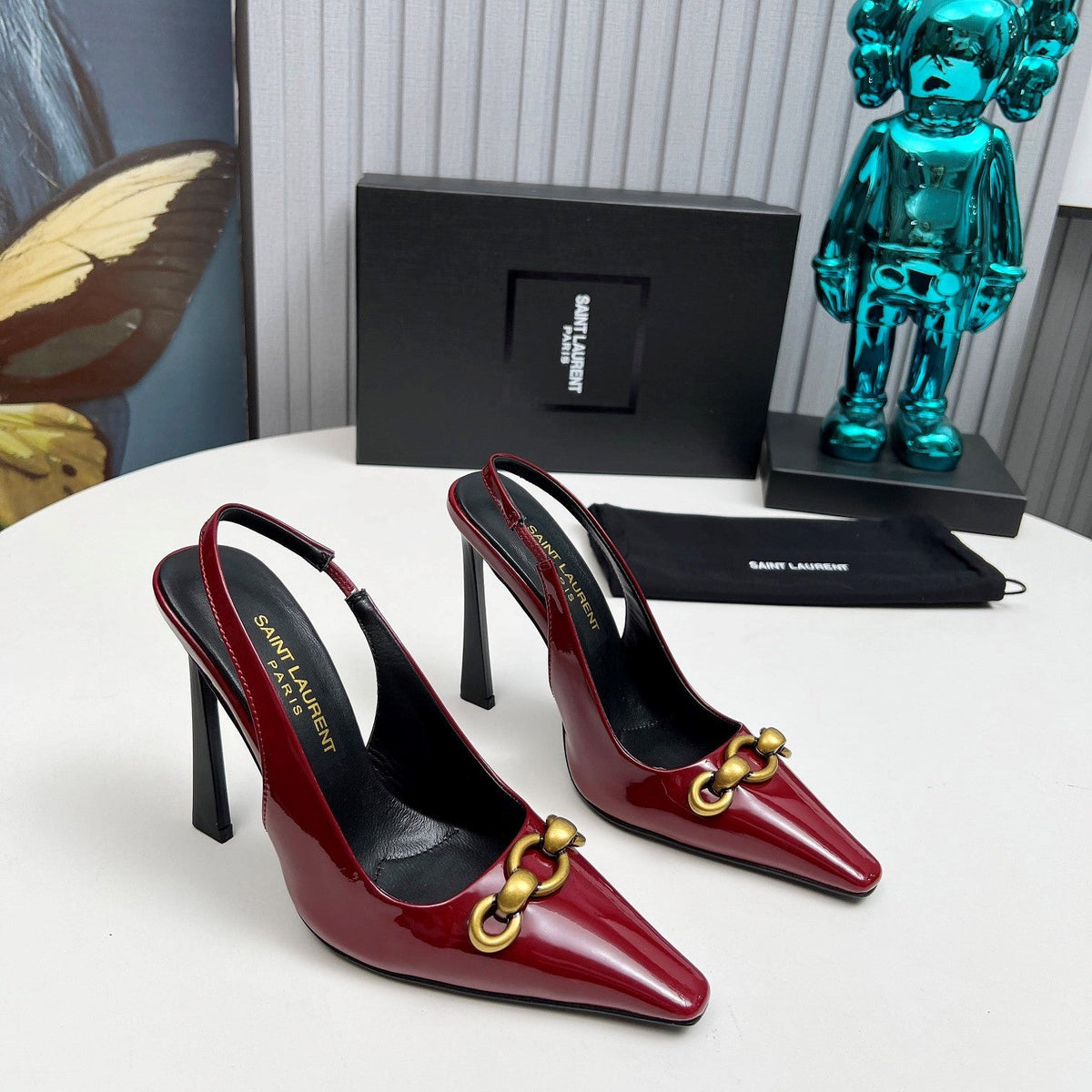 YSL Hermione Slingback 11cm Red Patent Leather 680408