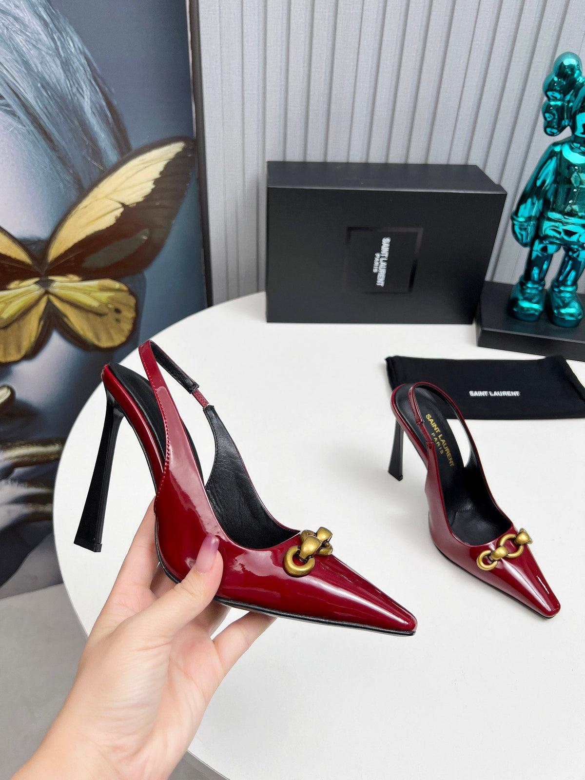 YSL Hermione Slingback 11cm Red Patent Leather 680408