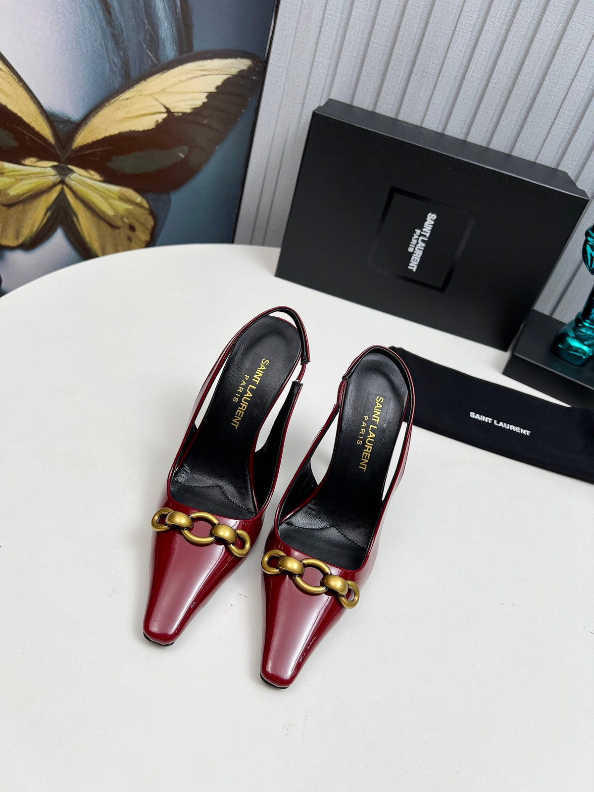 YSL Hermione Slingback 11cm Red Patent Leather 680408