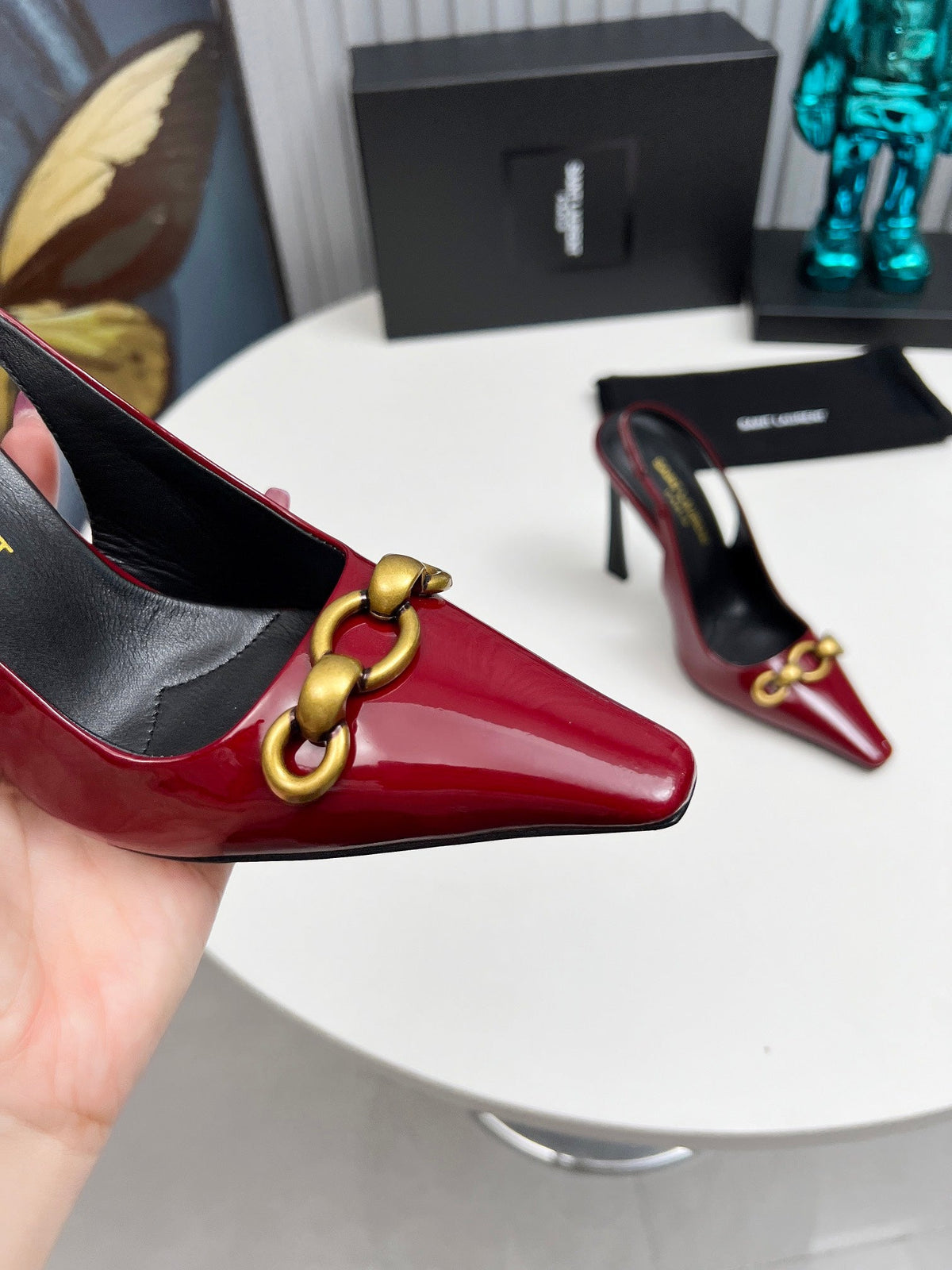 YSL Hermione Slingback 11cm Red Patent Leather 680408