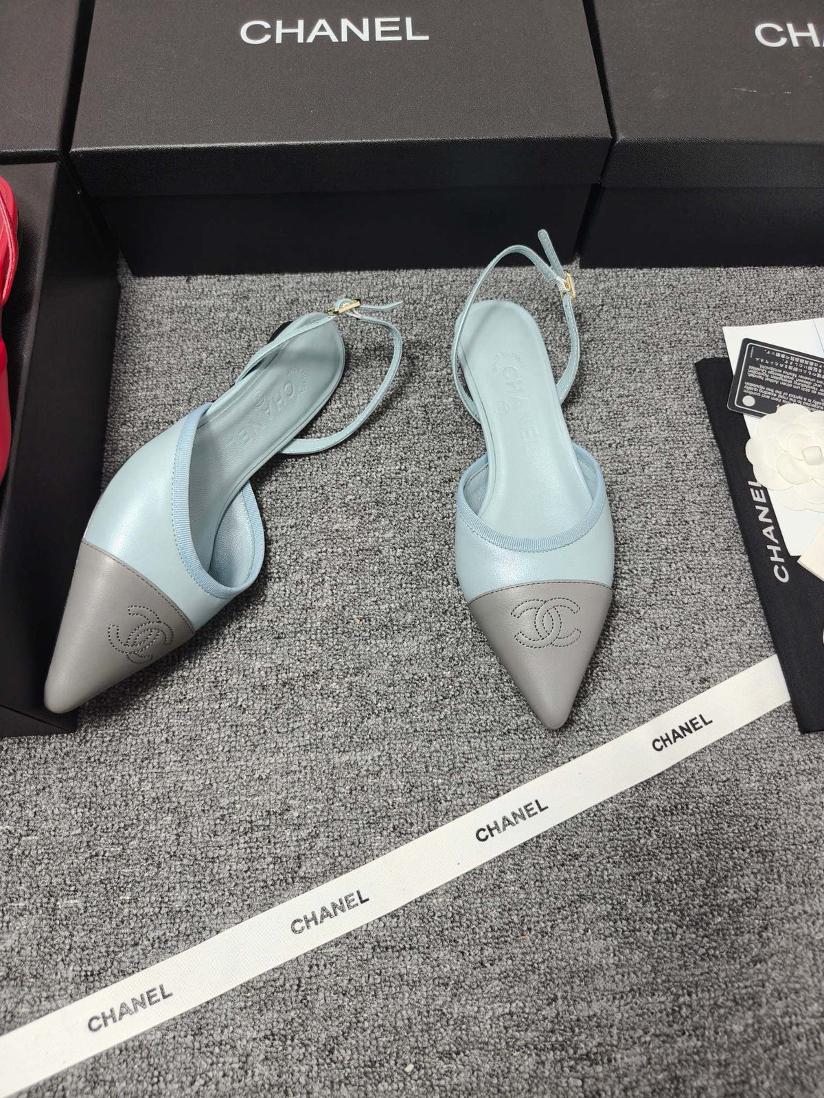 CC 26s Slingback Pointed Grey Blue Leather 681974
