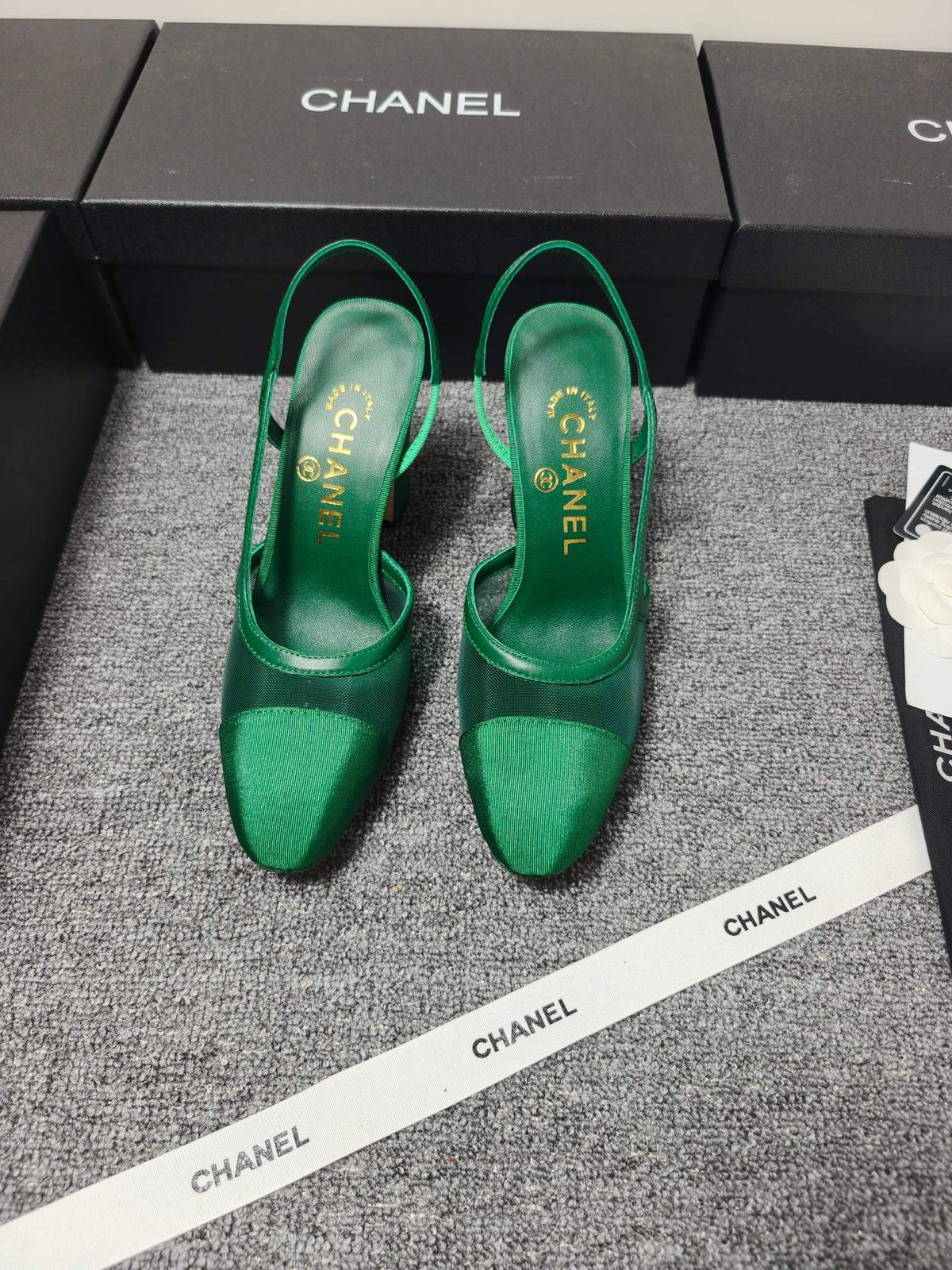 CC 26s Slingback 9.5cm Green Mesh Fabric Sheepskin 681987