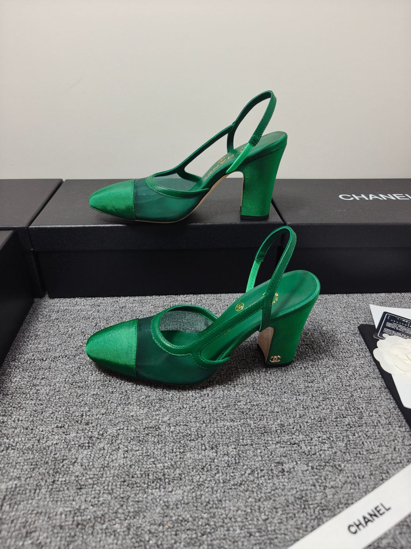 CC 26s Slingback 9.5cm Green Mesh Fabric Sheepskin 681987