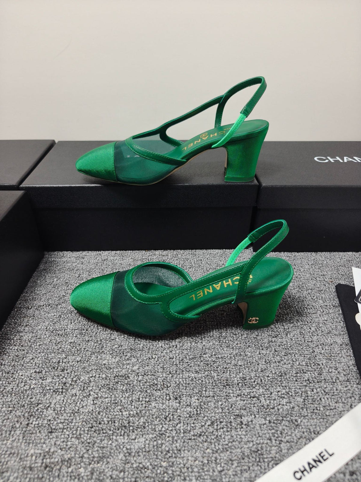 CC 26s Slingback 6.5cm Green Mesh Fabric Sheepskin 681993
