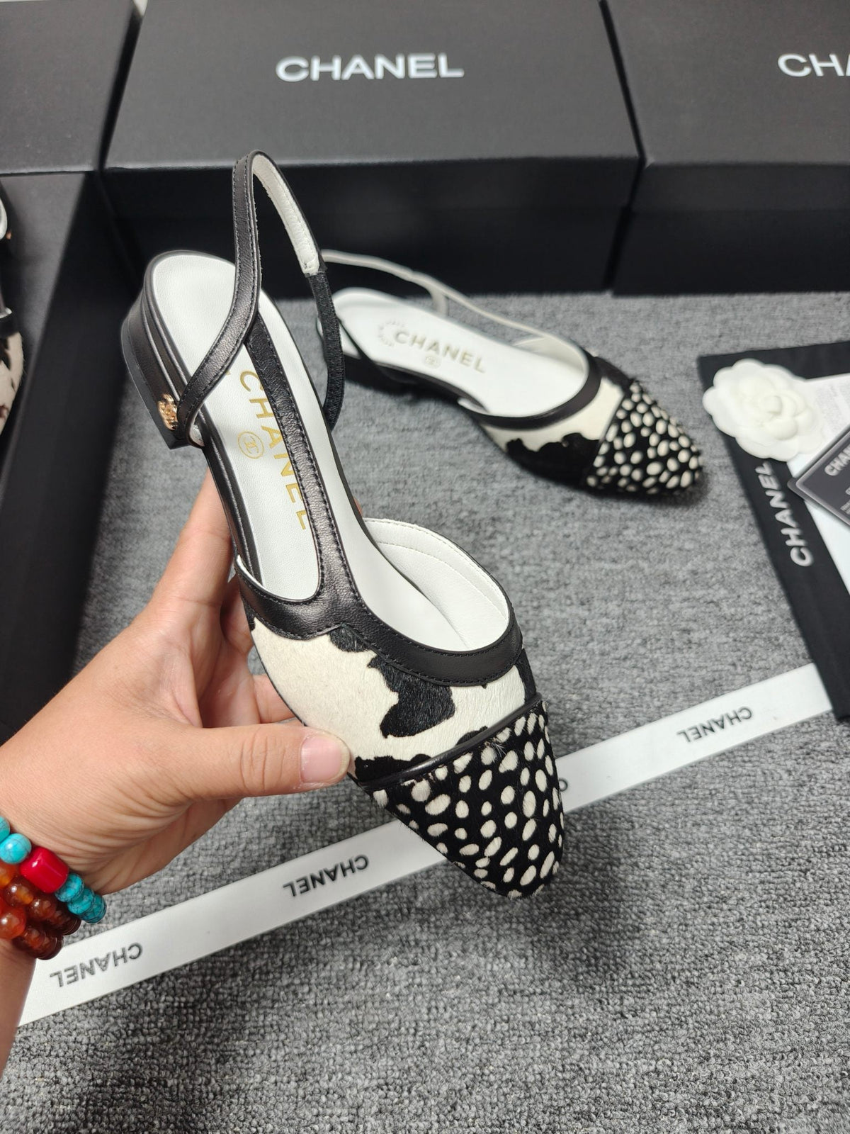 CC SS 2026 Slingbacks Flat White Black Calfskin Lambskin