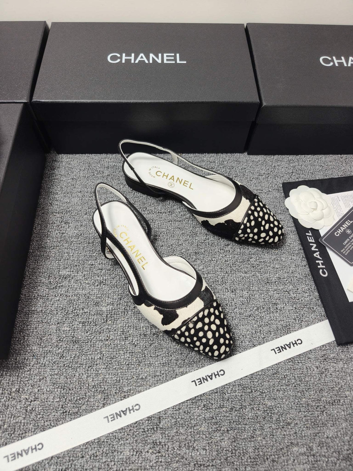 CC SS 2026 Slingbacks Flat White Black Calfskin Lambskin