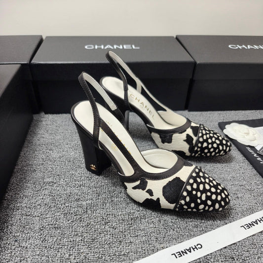 CC SS 2026 Slingbacks 9.5cm White Black Calfskin Lambskin