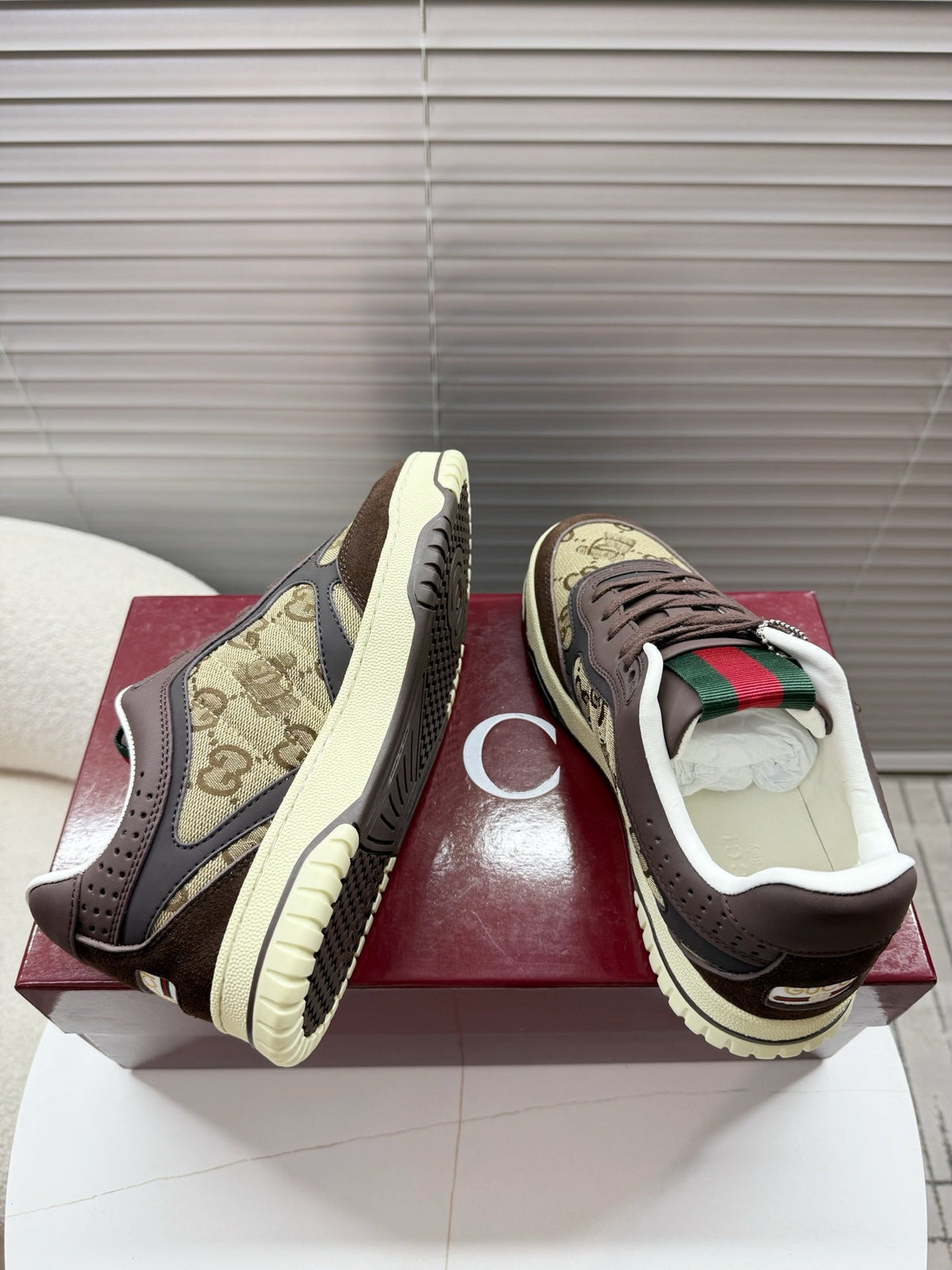 Gucci 26s Mac80 Sneaker In Beige Canvas And Dark Brown Leather