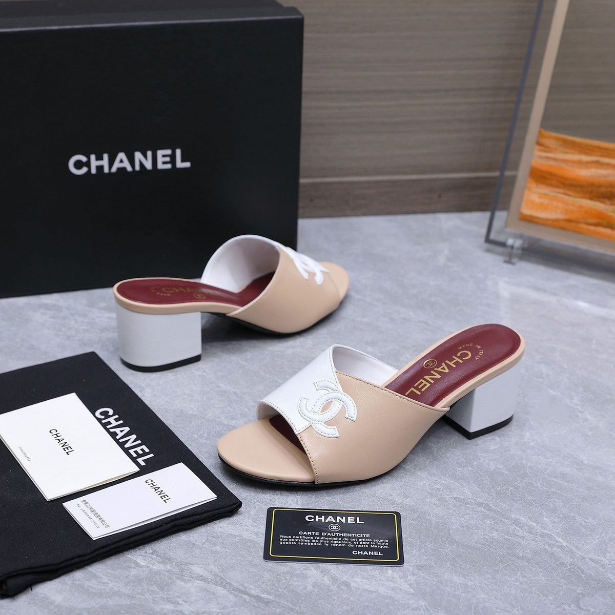 Chanel 2026 High-Heeled Sandals Beige White Suede Leather 758415