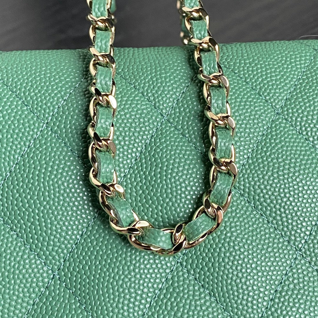 CC 25C Hobo Bag 21.5cm Top Handle Dark Green Grained Calfskin