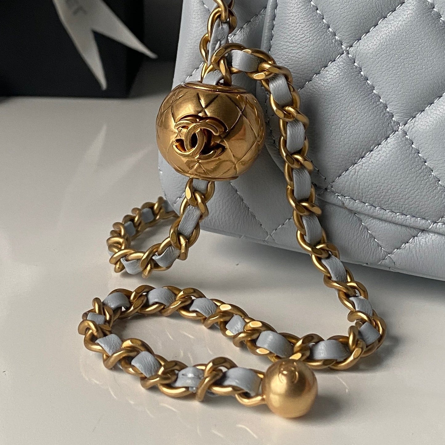 Chanel 25 Rectangular Pearl Crush Bag 20cm Light Blue Lambskin 324819