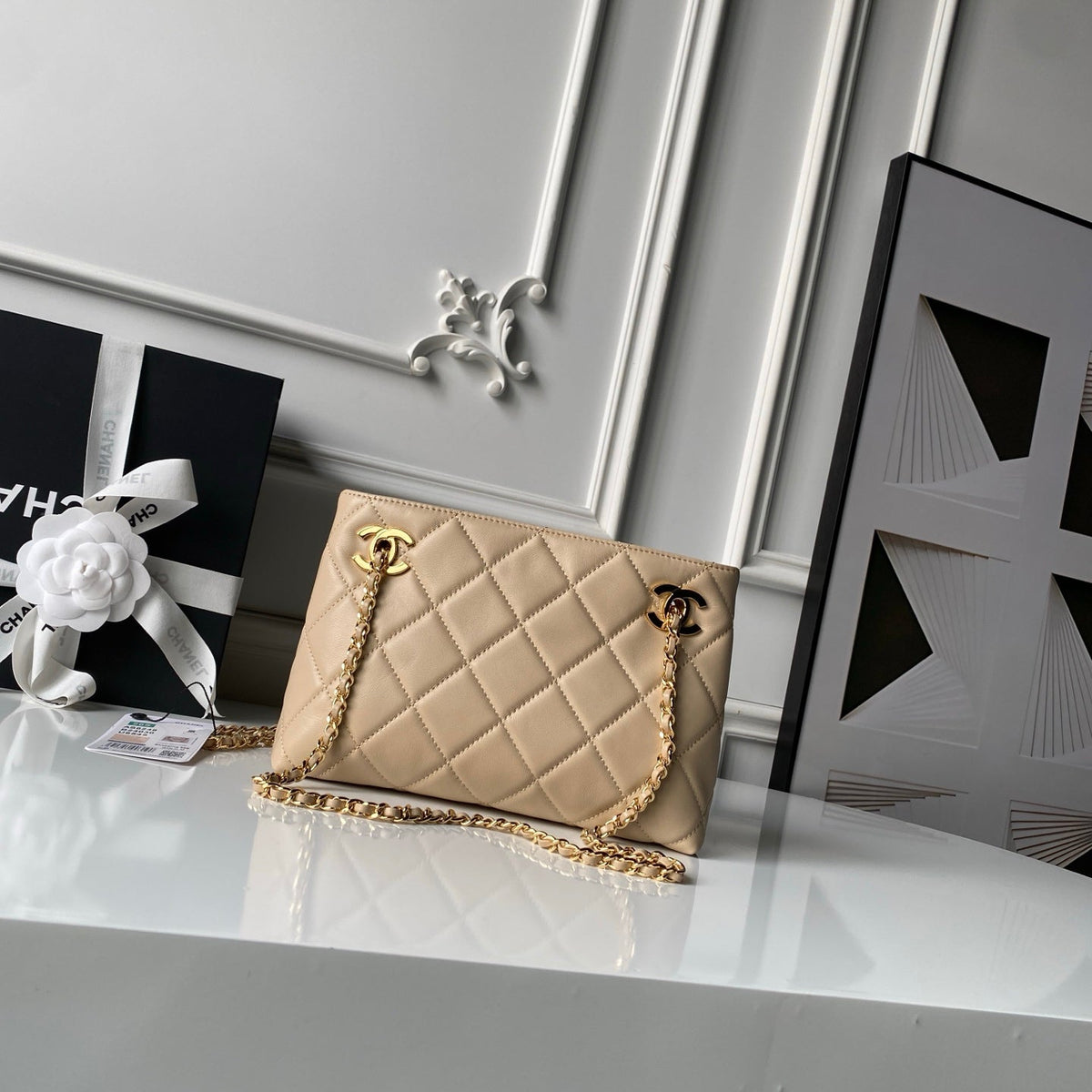 CC AS6248 Small Shopping 25cm Beige Sheepskin