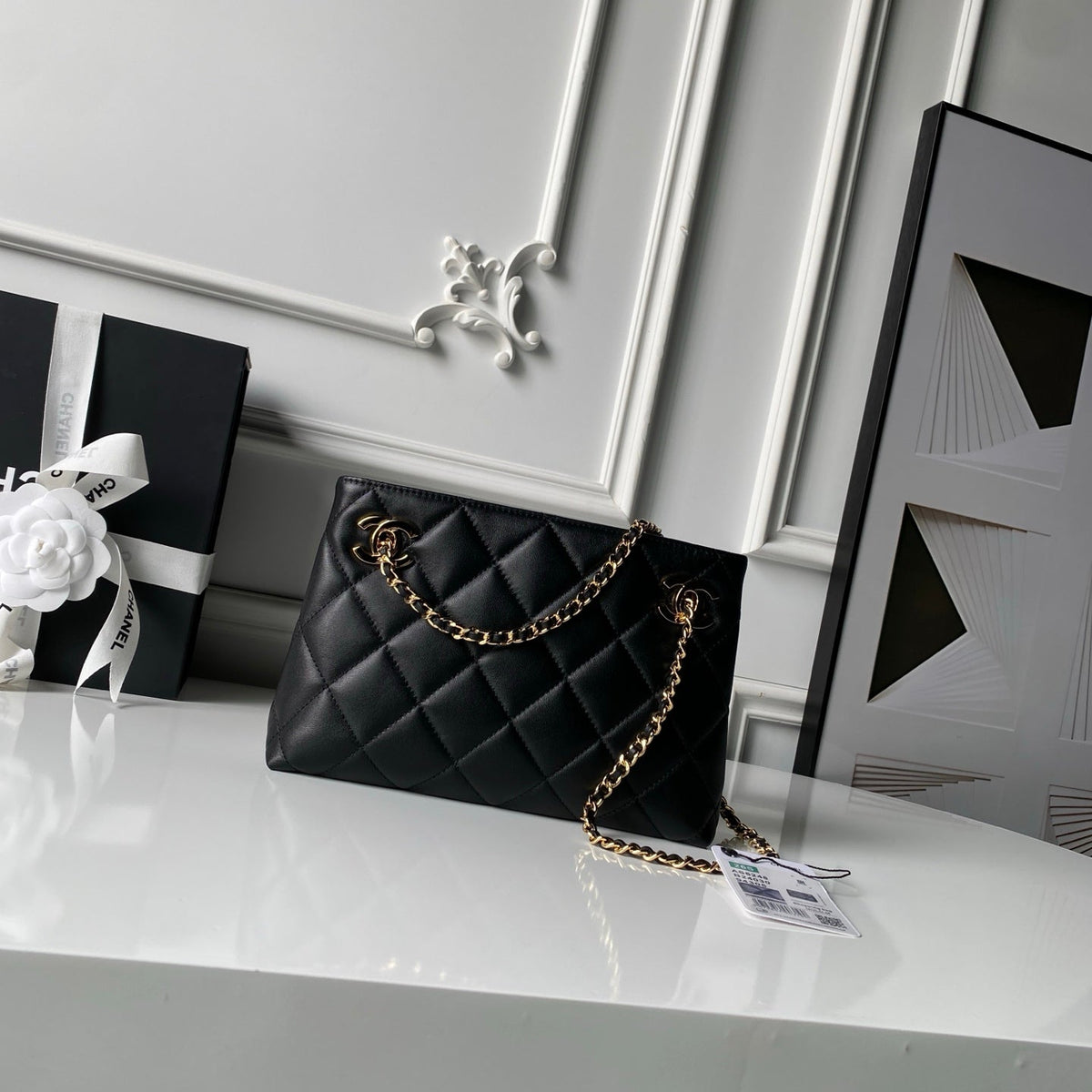 CC AS6248 Small Shopping 25cm Black Sheepskin
