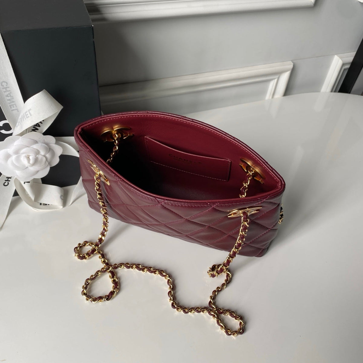 Chanel 2026 Shopping Bag 24.5cm Burgundy Lambskin