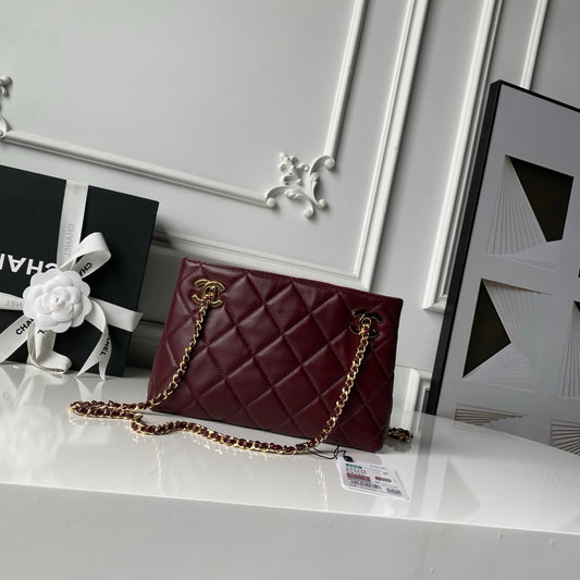 CC AS6248 Small Shopping 25cm Burgundy Sheepskin