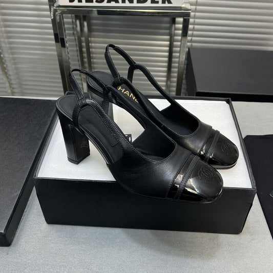 slingback beige black lambskin square toe 9.5