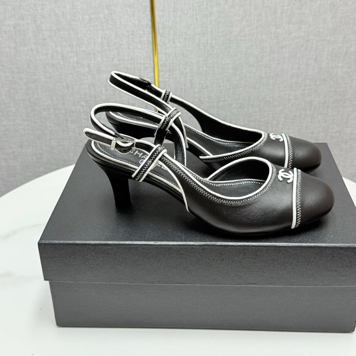 CC 25 Slingback 50mm Black White Sheepskin 368797