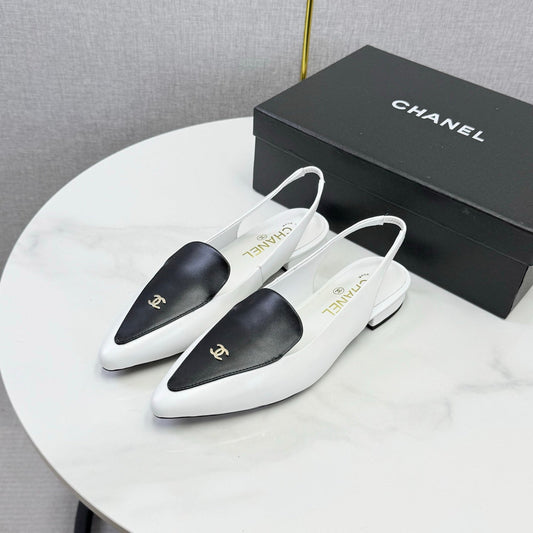 CC 26s Pointed Slingback Flat Black White Sheepskin 972782