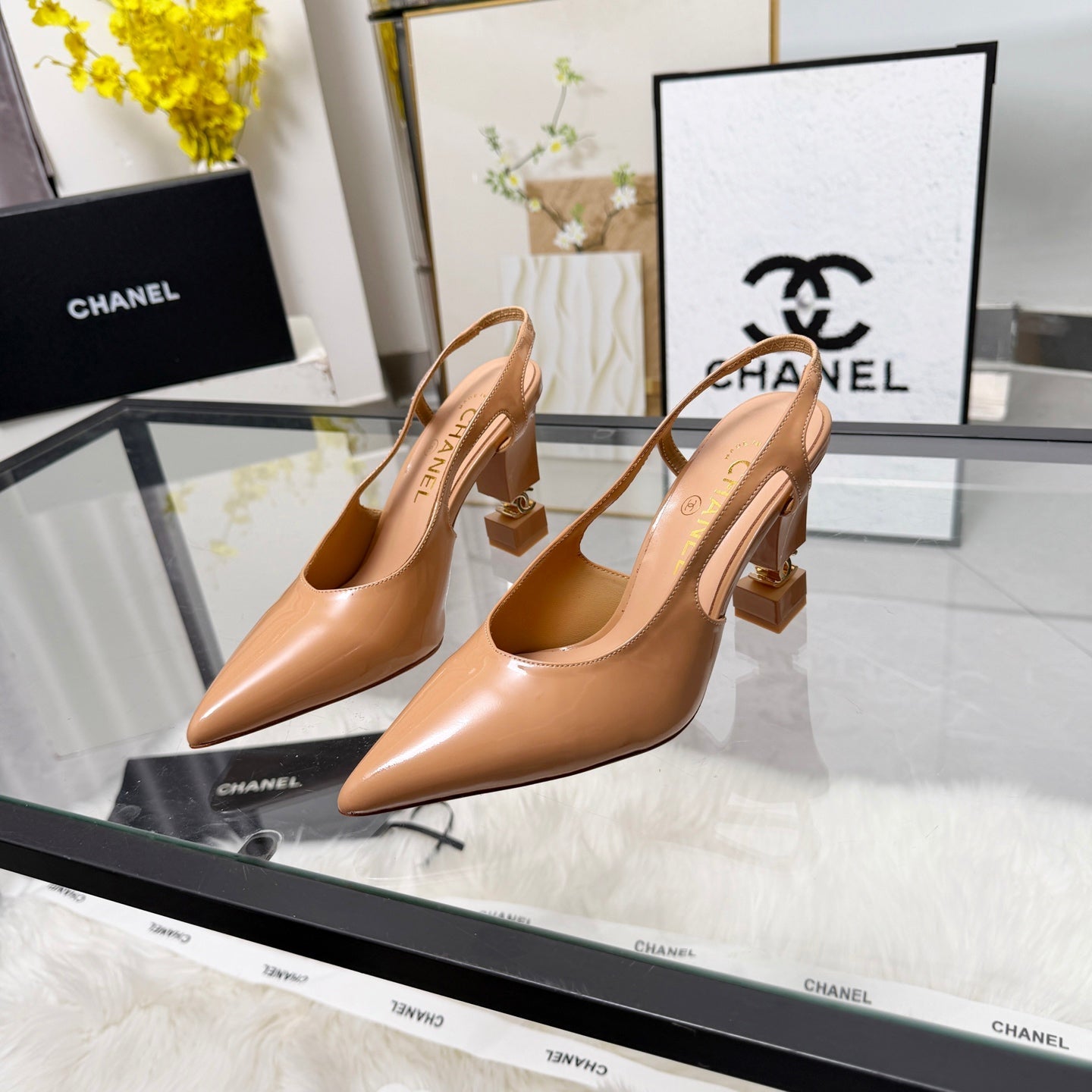 CC 26s Slingback 9cm Beige Patent Leather 872872