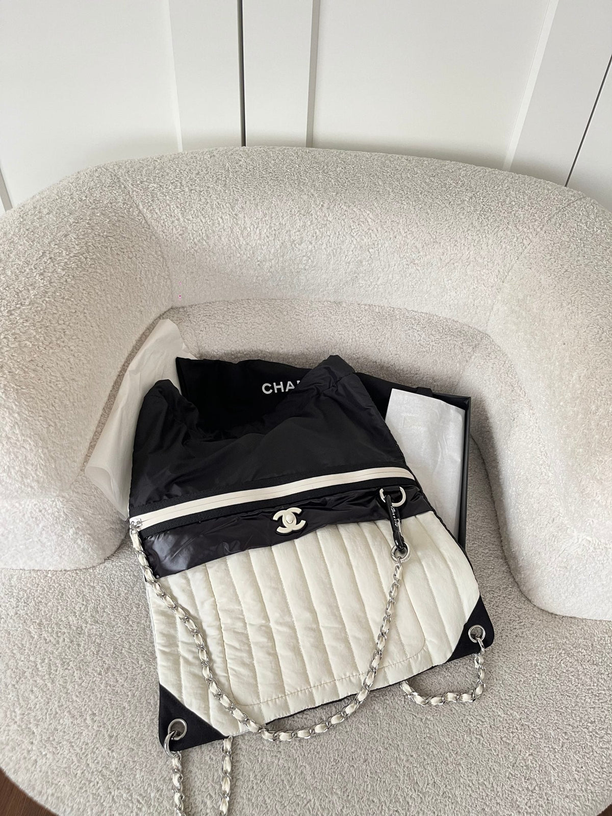 CC 26s Sea Drawstring Backpack Black White Nylon
