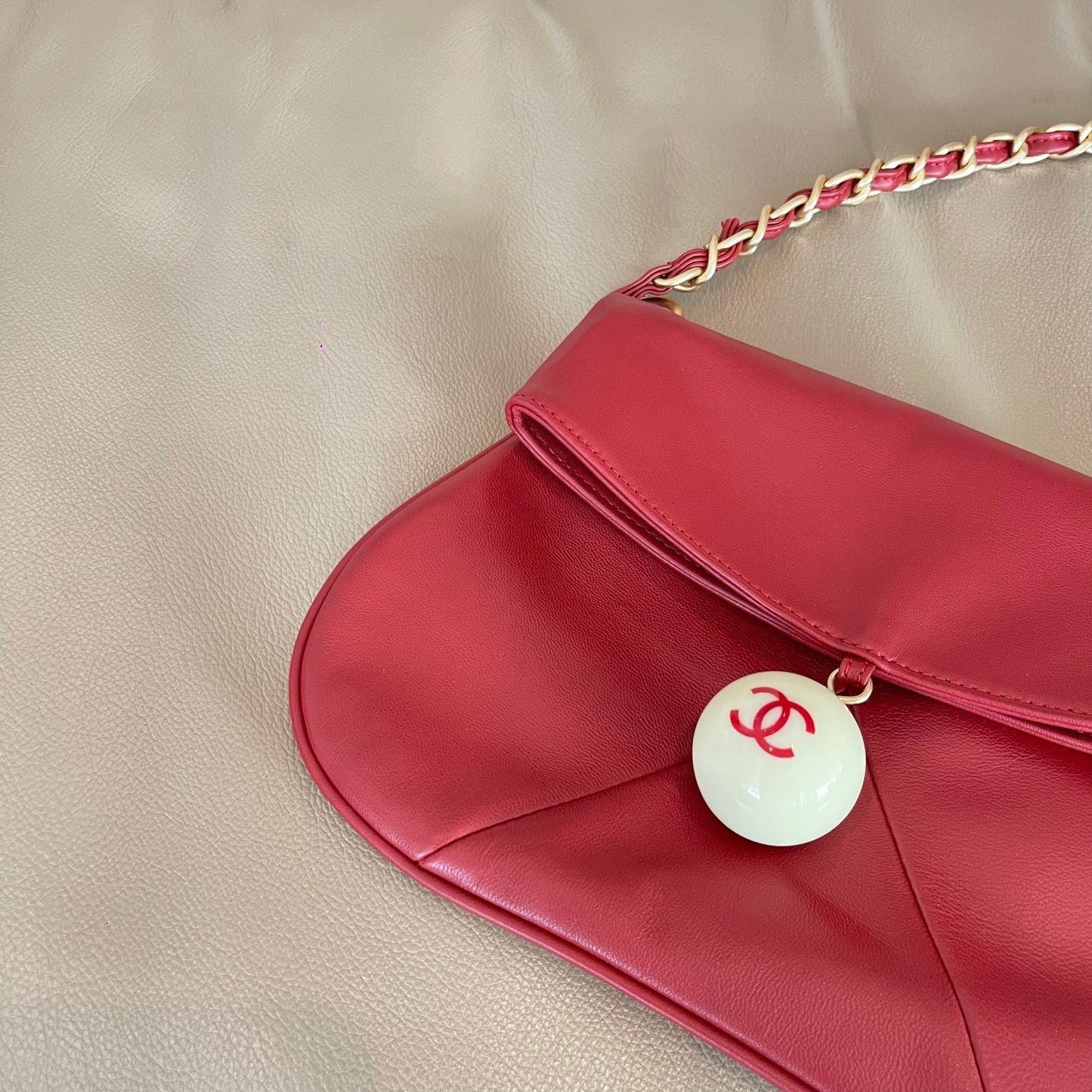 CC 26s Cue Ball Foldover Bag 23cm Red Lambskin