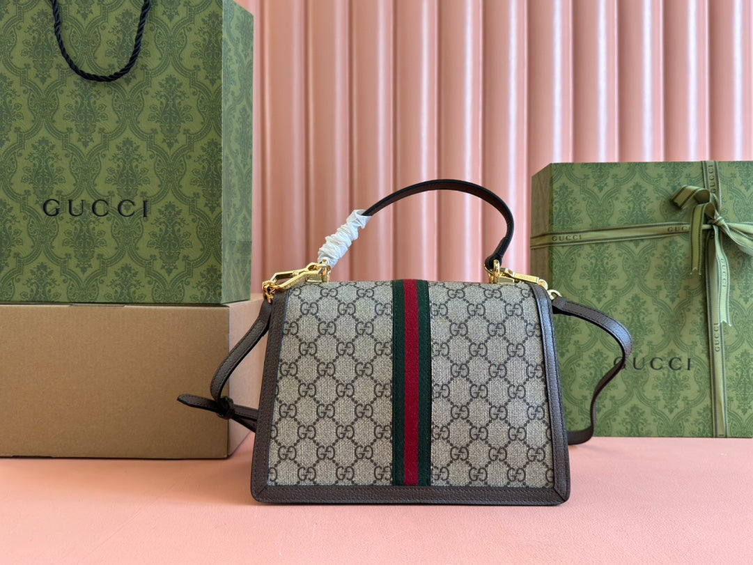 Gucci Ophidia 25cm Bag Ebony Brown Canvas Leather 248495