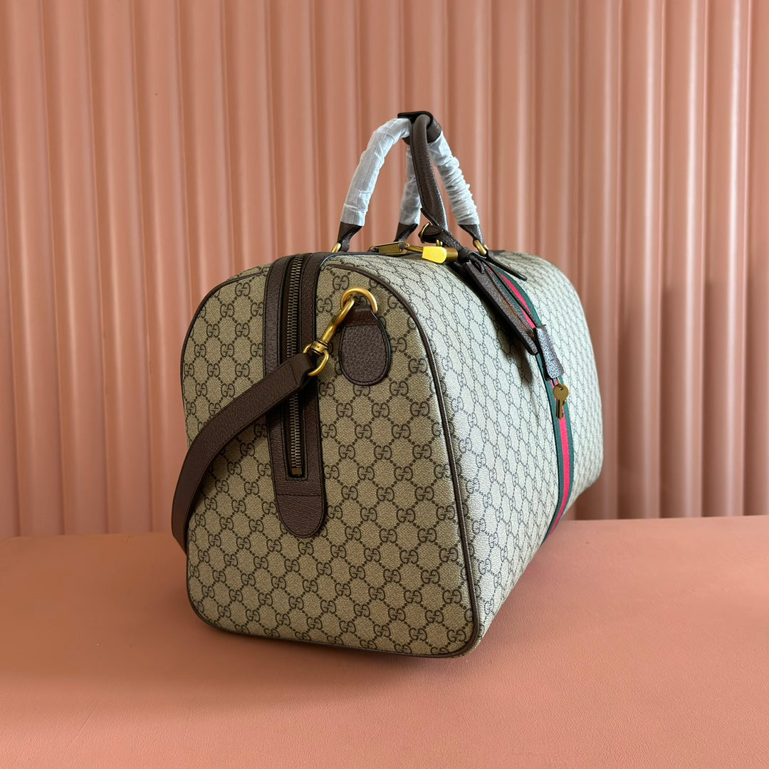 GG Savoy Medium Duffle Bag Brown Beige Leather