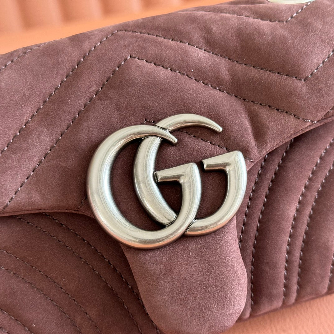 GG Marmont Medium Shoulder Bag Dark Brown Suede 272098