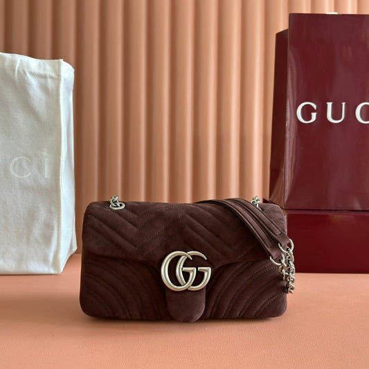 GG Marmont Shoulder Bag Dark Brown Suede 272099