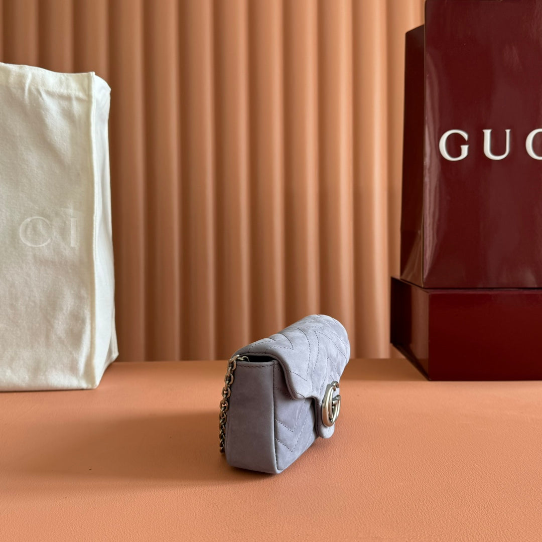 Gucci Marmont Bag 17 Gray Suede Gold Hardware 272092