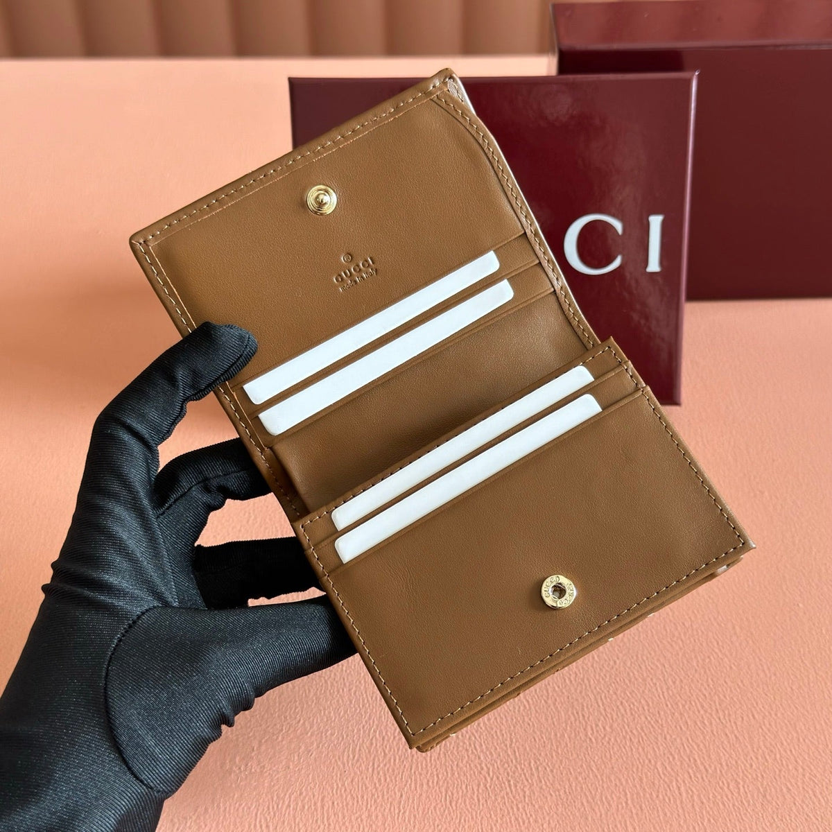 GG Marmont Quilted Card Holder Brown Matelassé Leather