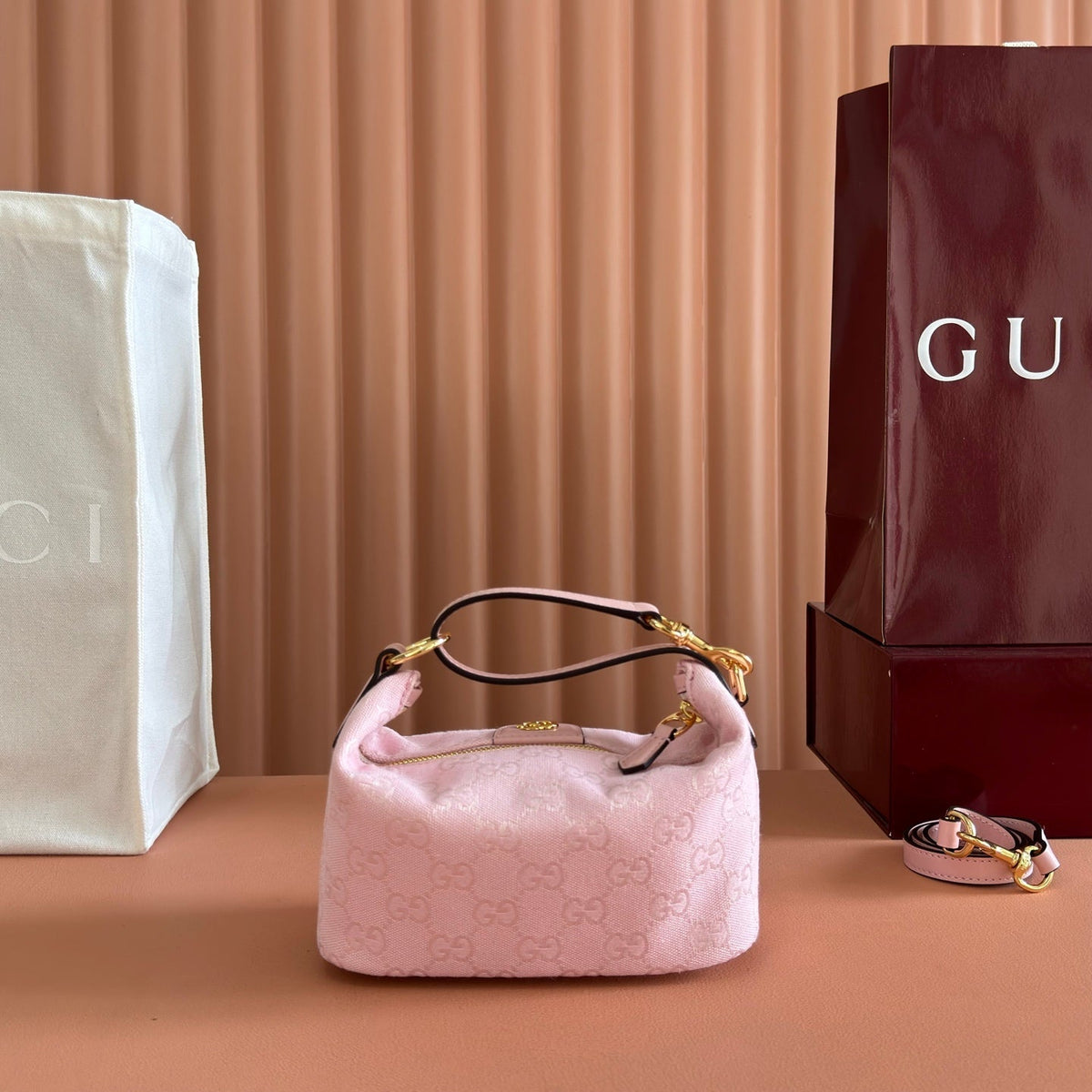 Gucci 2026 Vanity GG-Canvas Mini Top Handle Bag Pink Canvas Leather 280779