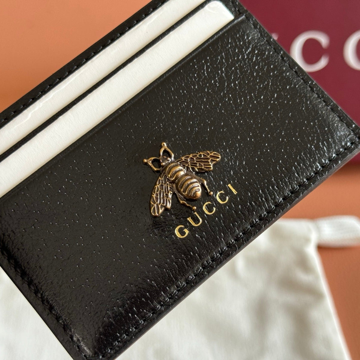 GG Animalier Card Holder Black Leather
