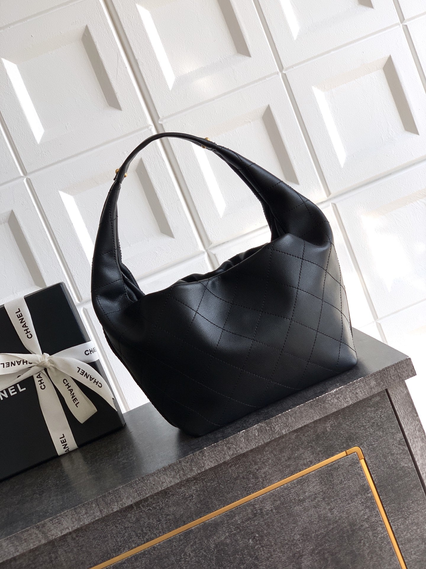 CC 2025 Hobo Bag 32cm Black Calfskin