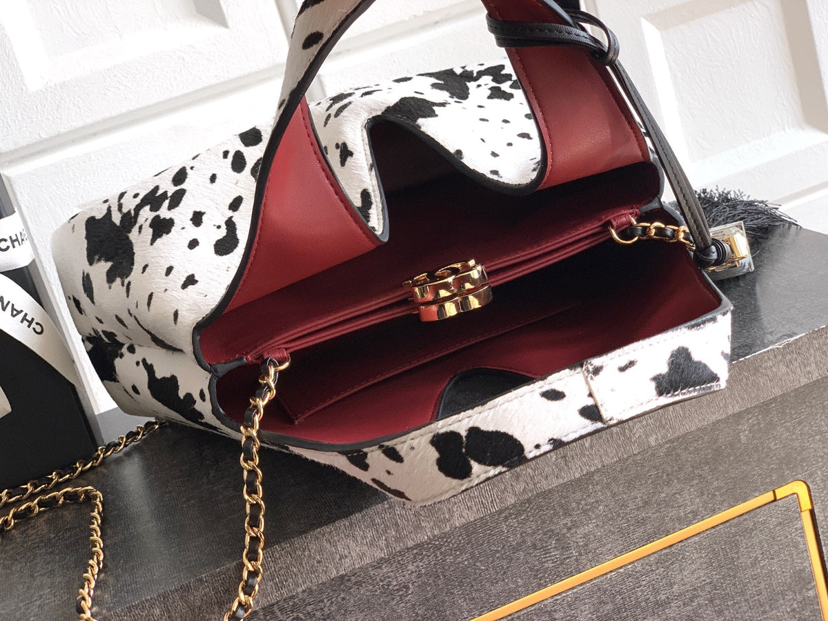 CC Métiers d’ar 26s Shopping Bag Black White Horsehair Calfskin
