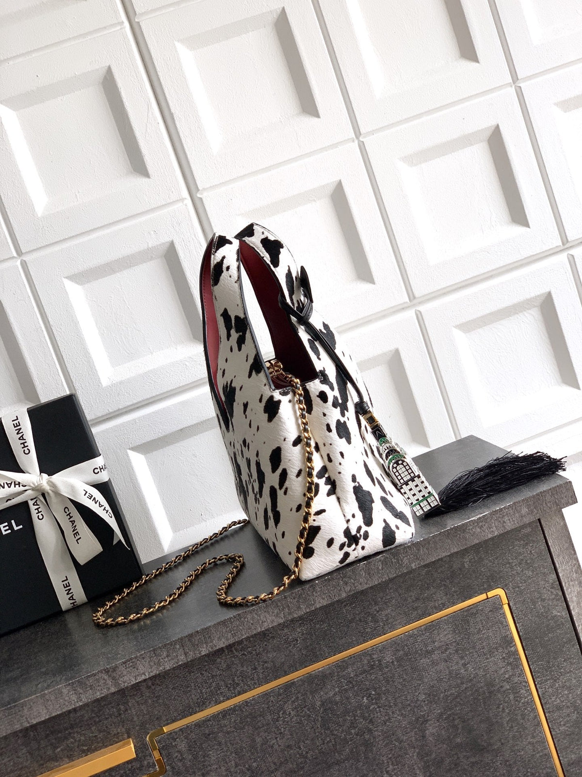 CC Métiers d’ar 26s Shopping Bag Black White Horsehair Calfskin
